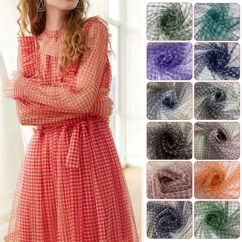 Sewing Batik Fabric - 90x150cm geruite mesh stof transparante jurk