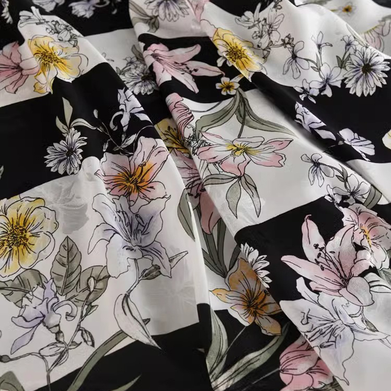 Sewing Jackets - Bloemen Zwart Wit Streep Bedrukt Katoen