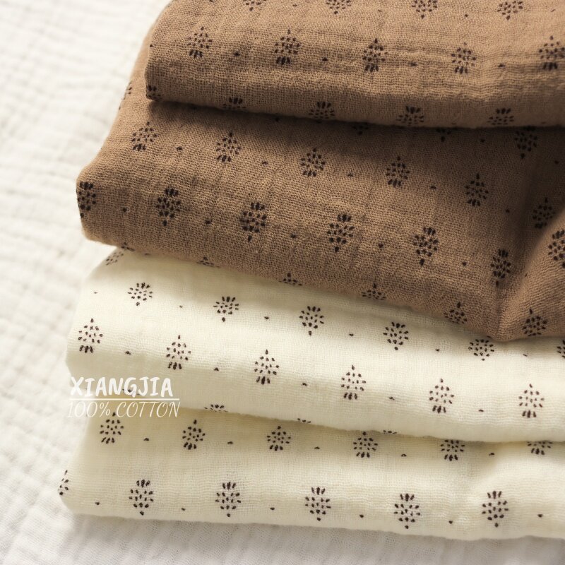 Vintage Sewing Textile - 135x50cm Vintage Dot Katoen Dubbellaags Crêpe