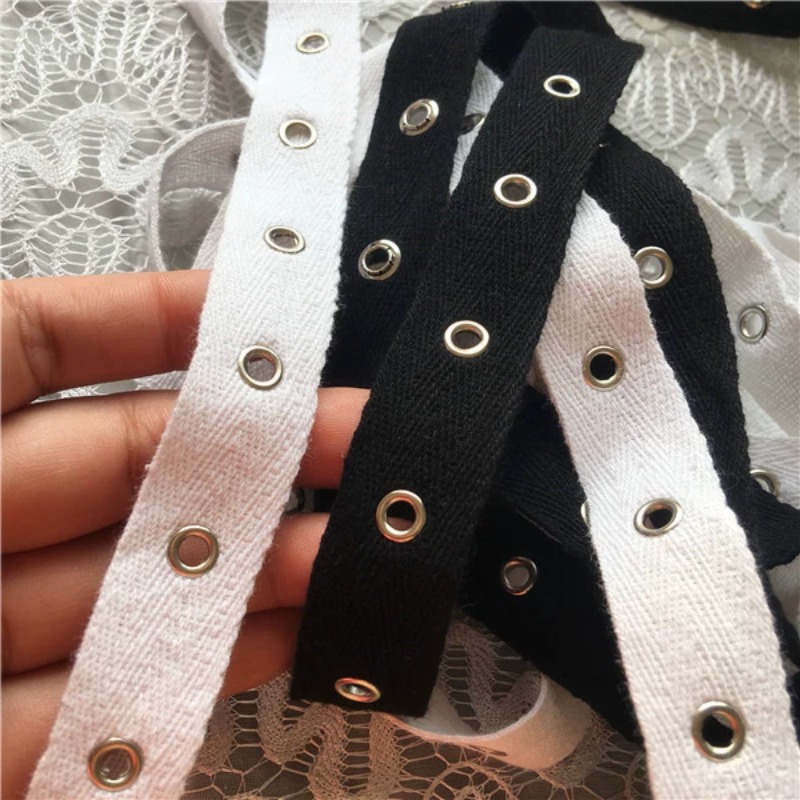Sewing Eyelet Fabric - Zwart En Wit Katoen Webbing Met