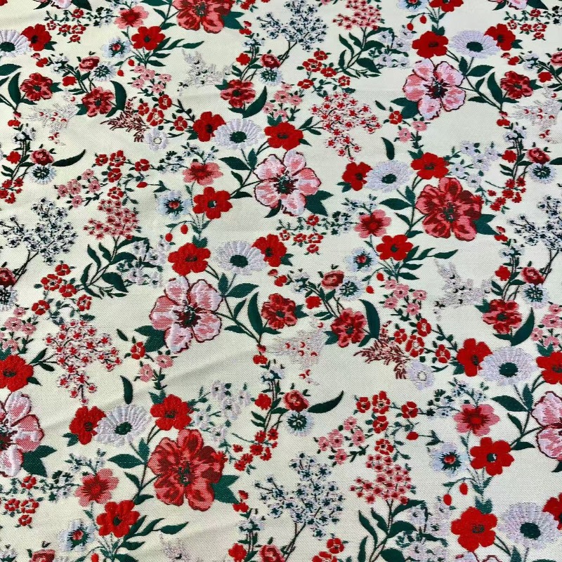 Rode kleine bloemenjacquardsto - Vintage Sewing Textile recensie en prijs