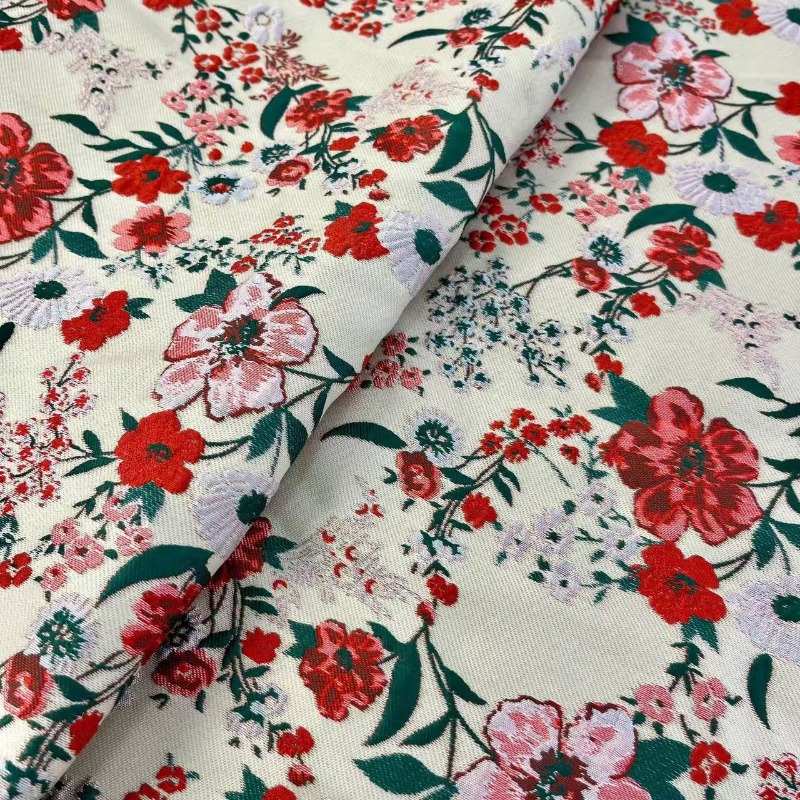 Rode kleine bloemenjacquardsto - Vintage Sewing Textile recensie en prijs